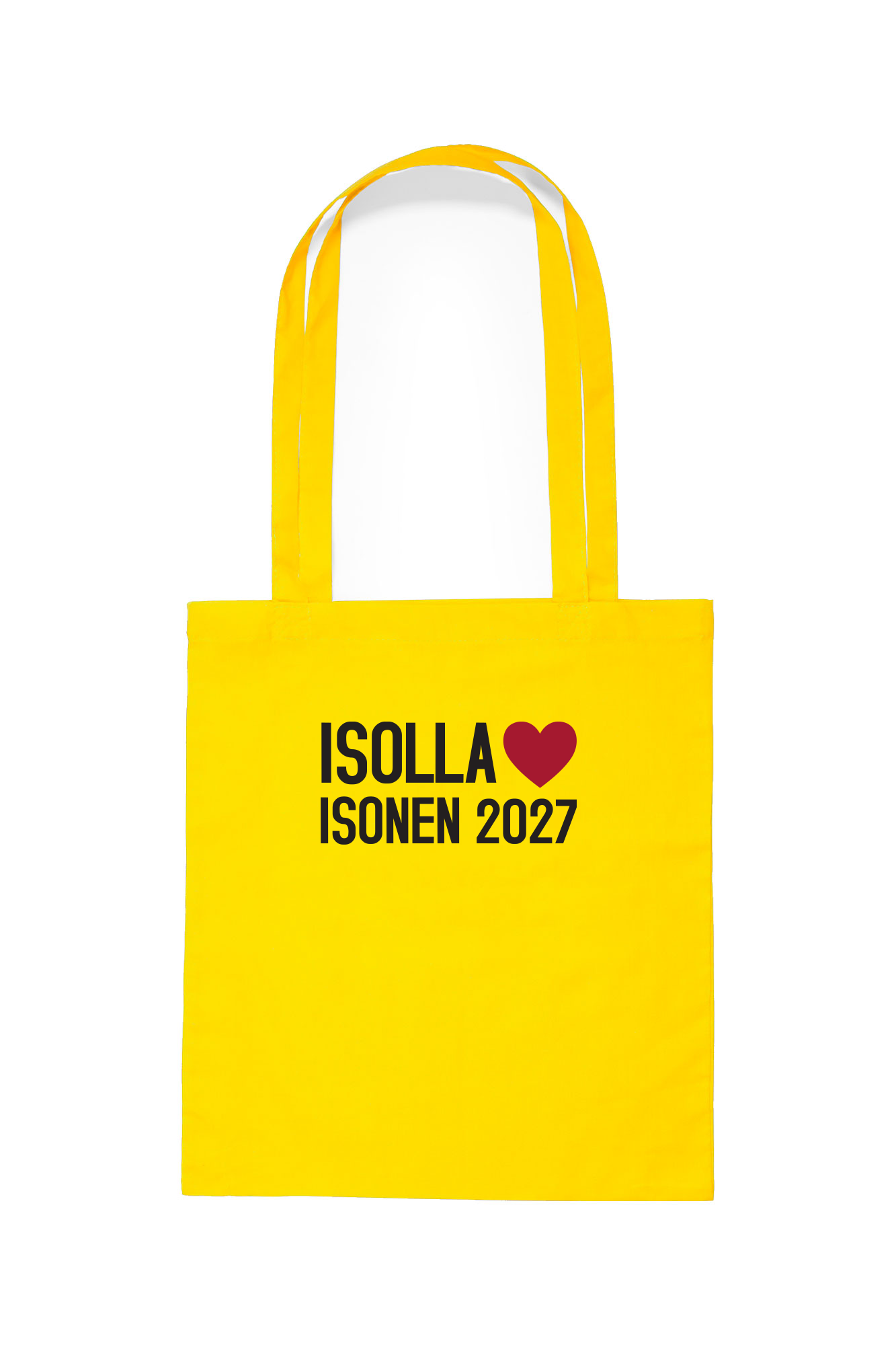 Isolla sydämellä isonen kassi keltainen